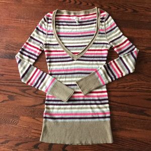 Striped V-neck sweater